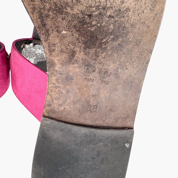 Gucci Horsebit T-Strap Flip Flop Thong Flat Sandal Pink Suede Size 38 US 8 Women - Picture 12 of 13